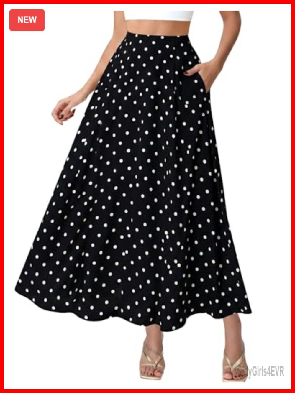 Women's Polka Dot Flowy Maxi Skirt A-Line Long Skirt with Pockets